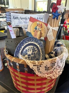 Patriotic Woven Accent Basket with Red, Navy & Natural Stripes